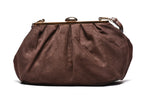 T012633COF – Coffee mekana velur clutch torba sa metalnim ukrasom