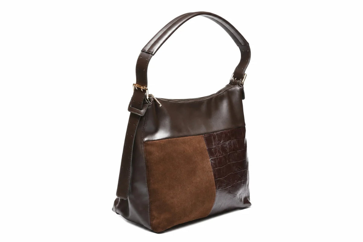 T012663COF - Coffee torba kombinovane teksture sa kroko detaljem