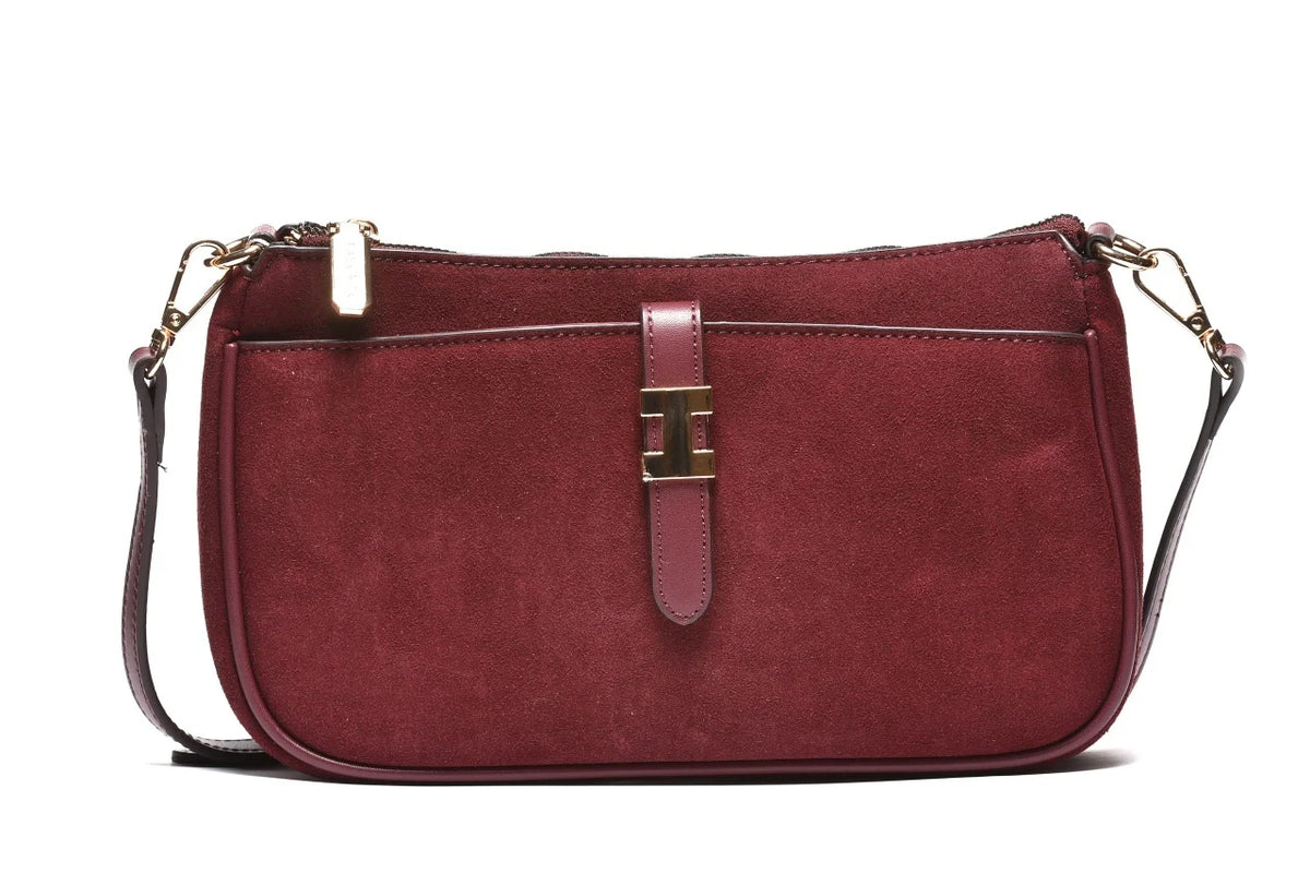 T012683BUR - Burgundi elegantna torbica sa dekorativnom metalnom kopčom
