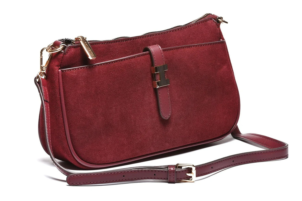 T012683BUR - Burgundi elegantna torbica sa dekorativnom metalnom kopčom