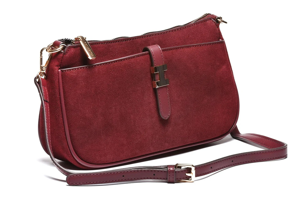 T012683BUR - Burgundi elegantna torbica sa dekorativnom metalnom kopčom