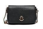 T012696BLK - Crna elegantna torbica sa preklopom i lancem